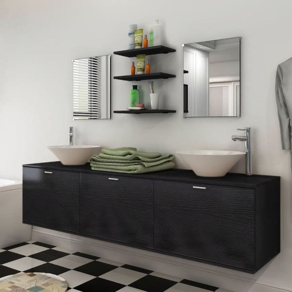 Vidaxl 8-dielna sada kúpeľňového nábytku s umývadlom, čierna